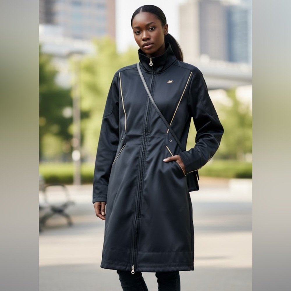 NIKE Trench Style Track Coat Jacket - Black & Gold - Small